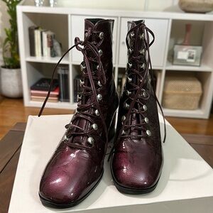 Patent Leather Burgundy Boots